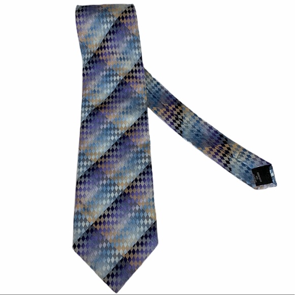 KENNETH COLE Tie New York Purple Blue Gray Black Tan Silk Handmade - Picture 1 of 7